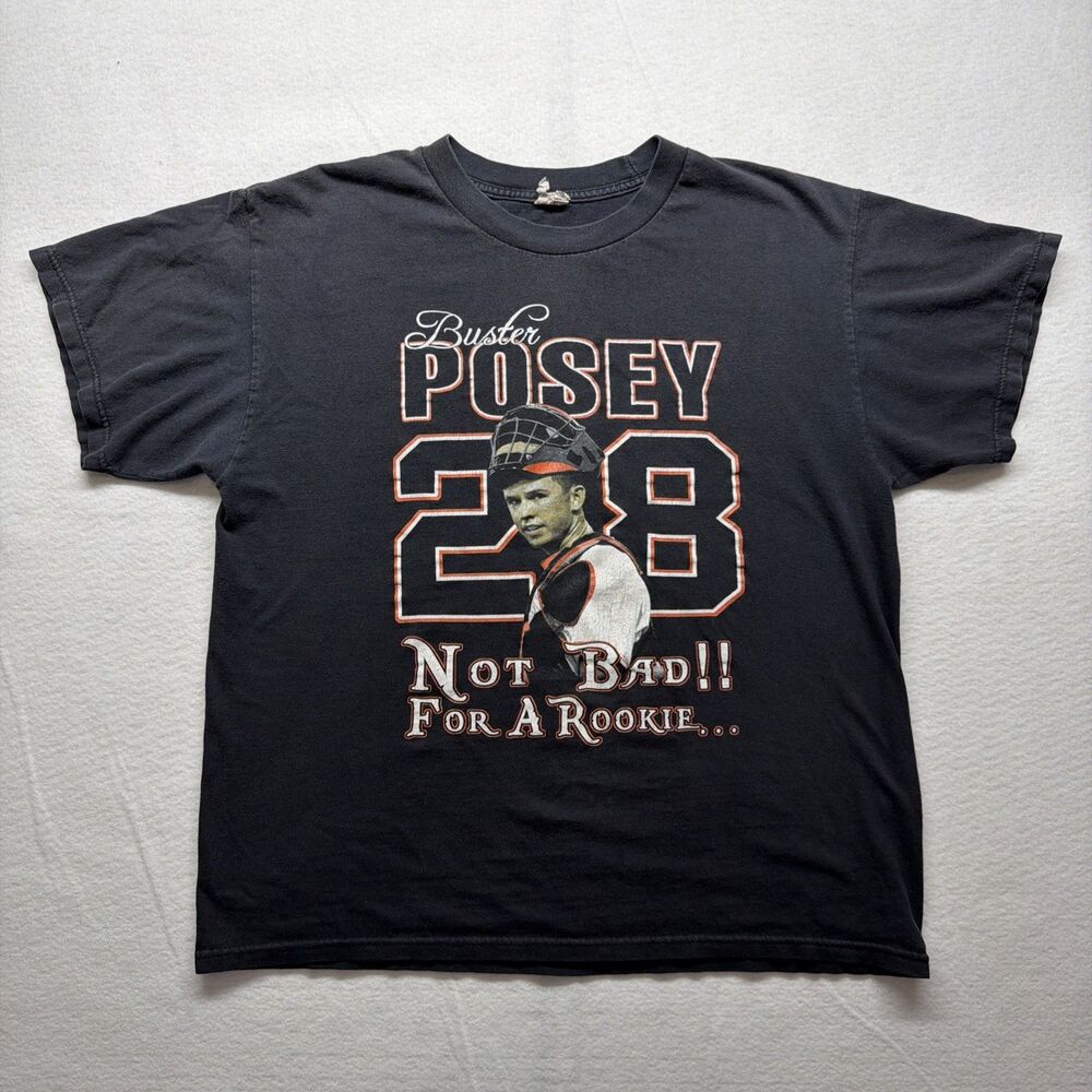 GRAIL! Vintage 2010 Buster Posey #28 Not Bad For A Rookie Black T-Shirt Large